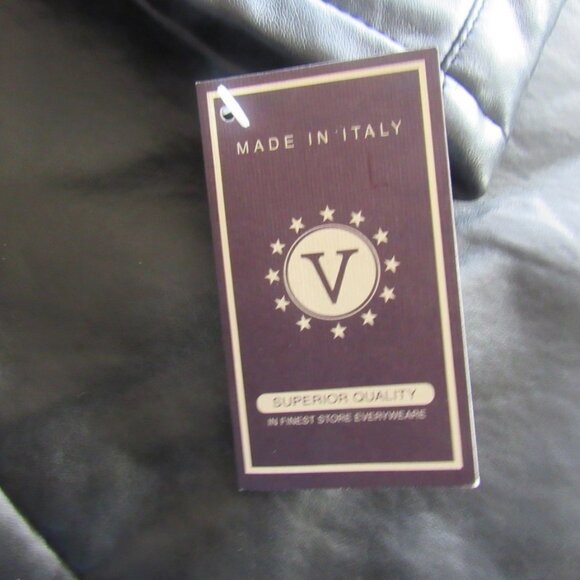 V Faux Leather Black Jacket, Black Shearling Lined, Made in Italy, NWT XL J119 - Picture 9 of 11